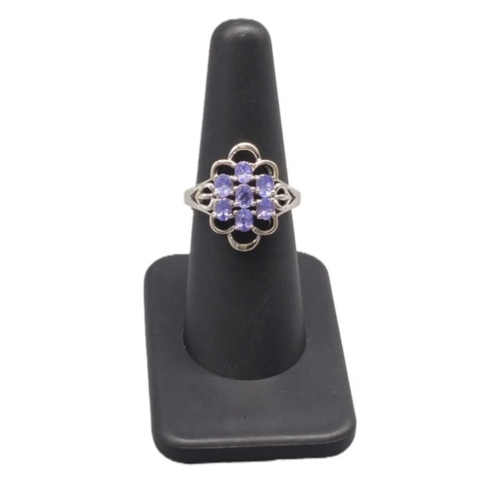 .925 SILVER TANZANITE CLUSTER FLORAL RING SIZE 7.25 3.9G (GNH022784)